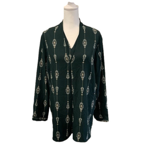 Blouse Green & Gold , v neck, long sleeve, small details on collar & sleeves.